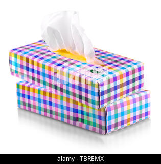colored box with paper napkins on white background Stock Photo