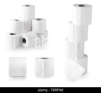 Set of simple roll of toilet papers on a white background Stock Photo