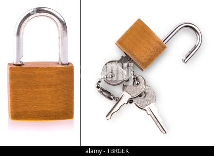 Set of padlock and keys isolated on white background Stock Photo