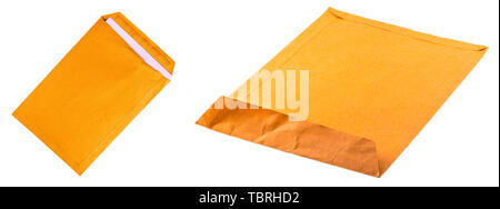 Set of  used yellow envelope isolated on white background. Stock Photo