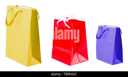Three colored shopping bags isolated on white background Stock Photo
