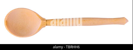 Close-up top view of wooden spoon isolated over white. Stock Photo