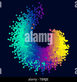 Color square particles form glowing abstract background Stock Photo