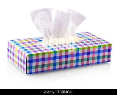 colored box with paper napkins on white background Stock Photo