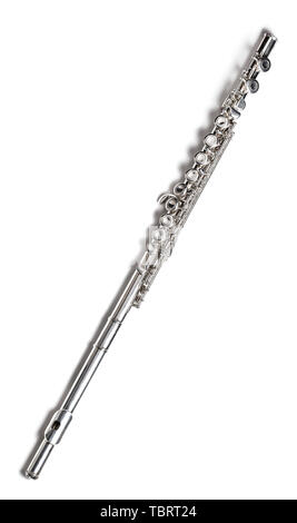 Silver flute on a white background Stock Photo