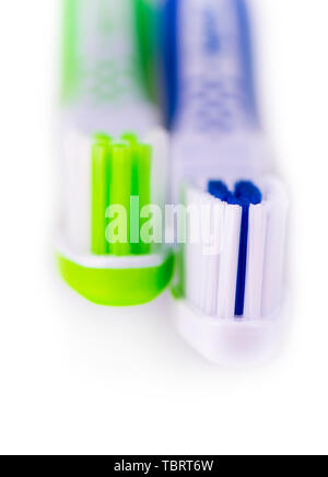Two toothbrushes over white background Stock Photo