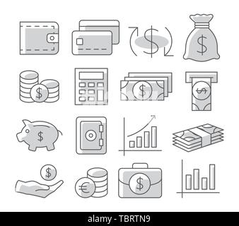 Money icons on white background Stock Vector