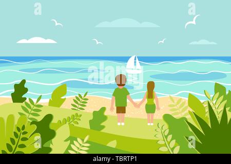 Summer landscape Vector illustration in flat style Stock Vector