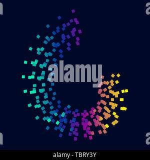 Color square particles form glowing abstract background Stock Photo