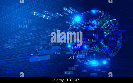 Big data background of network technology constructed by luminous lines, digital and digital earth Stock Photo