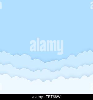 Horizontal seamless clouds. Skyline repeat texture. Blue sky background. Paper clouds layers. Vector illustration Stock Vector