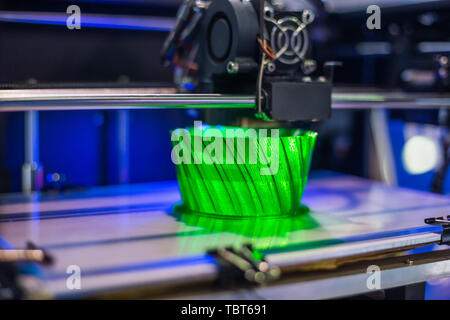 Process of printing plastic model on automatic 3d printer machine Stock Photo