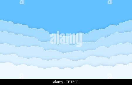Horizontal seamless clouds. Skyline repeat texture. Paper clouds gradient. Vector illustration Stock Vector