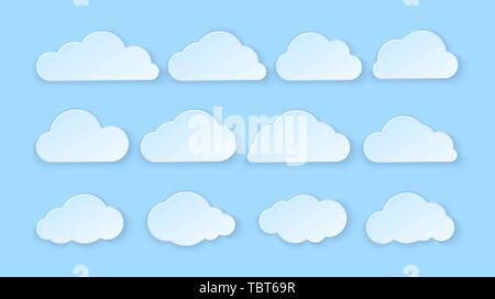 Abstract paper clouds set. Paper clouds on blue background. Vector illustration Stock Vector