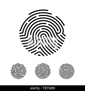 Circle Unique Fingerprint icon design for app. Finger print flat scan. Vector illustration isolated on white background Stock Vector