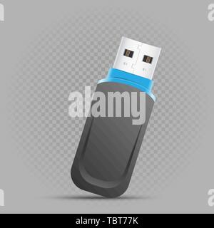 black flash drive on gray background Stock Vector