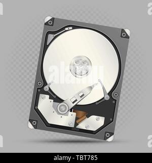 disassembled hard drive gray background Stock Vector