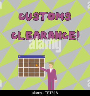 Handwriting text writing Customs Clearance. Conceptual photo documentations required to facilitate export or imports Businessman Smiling and Pointing  Stock Photo