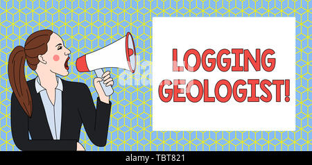 Handwriting text writing Logging Geologist. Conceptual photo Layout and execution of definition diamond drill programs Young Woman Jacket Ponytail Sho Stock Photo