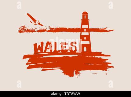 Lighthouse on brush stroke seashore Stock Vector