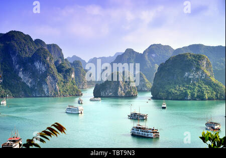Karst landforms in the sea,the world natural heritage - halong bay Stock Photo
