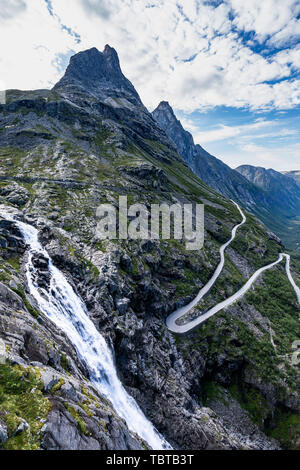 Stigfossen waterfalls near the famous Trollstigen road (Trolls Path), Andalsnes, More og Romsdal, Norway Stock Photo