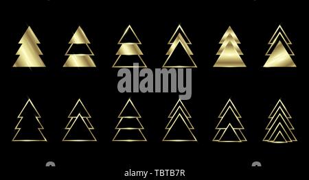 A set of gold geometric Christmas trees Stock Vector