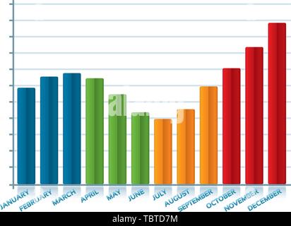 Vector illustration. Bar chart in shiny style. Editable file in bright colors. Stock Vector
