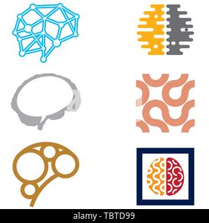 Vector illustration. Six brain icons in flat and plain style. Stock Vector