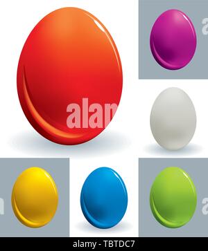 Vector illustration. Easter egg in six different colors. Isolated. Stock Vector