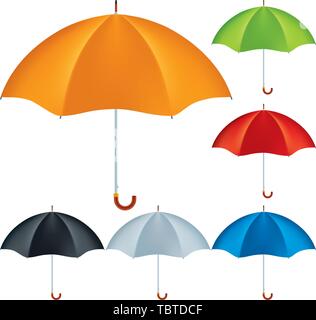 Vector illustration. Open umbrella icon in six different colors. Stock Vector