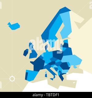 Vector illustration. Europe restricted map. Only poligons in blue tones. Stock Vector