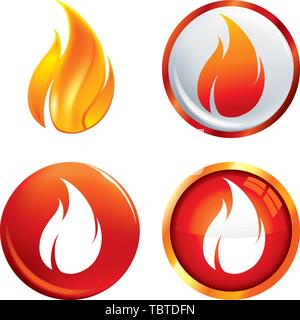 Vector illustration. Four flame buttons in shiny style. Isolated. Stock Vector