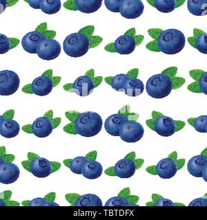Seamless blueberries Pattern. 3d realistic vector berries Stock Vector