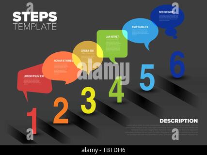 Vector dark six steps progress template with big triangle pyramid ...