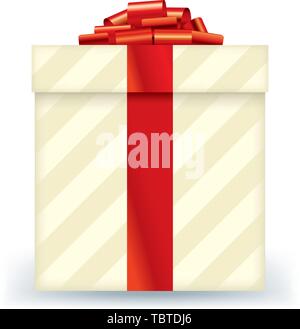 Vector illustration. Gift beige box with big red bow. Stock Vector