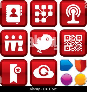 Vector illustration. Set of social media icons on square buttons. Geometric style. Stock Vector