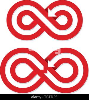 Vector illustration. Set of infinite loops with arrows. Two versions. Stock Vector
