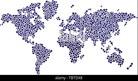 Vector illustration. World map made by blue small dots. Stock Vector