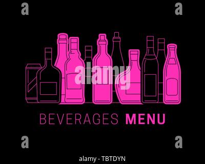 Alcohol menu with bottles Stock Vector