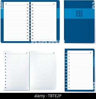 Vector illustration. Agenda elements, open and closed, in blue tones. Stock Vector