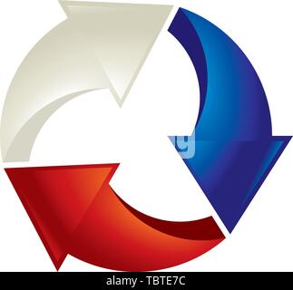 Vector illustration. Loop 3D symbol. Three concentric arrows in blue, white and red. Stock Vector