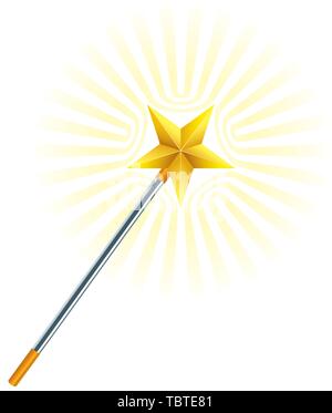 Vector illustration. Isolated magic wand with 3D stars and light effects. Stock Vector
