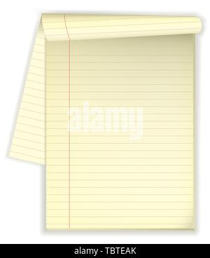 Vector illustration. Yellow notepad with open lined page for copy space purposes. Stock Vector