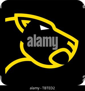 Vector illustration. Puma head icon in yellow and black in lineal geometric style. Stock Vector