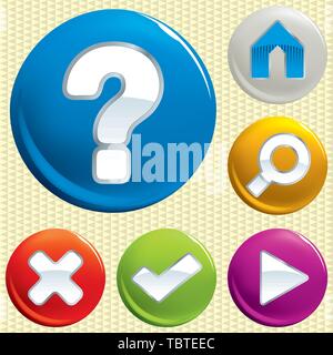 Vector illustration. Shiny icons. Group of six with different symbols. Stock Vector