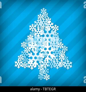 Vector illustration. Christmas tree in white made by snowflake icons. Stock Vector