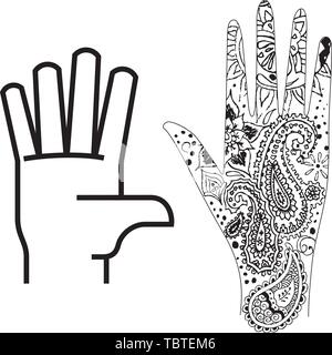 Vector illustration. Two hands icons in ethnic and geometric style. Stock Vector