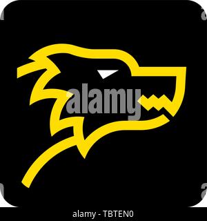 Vector illustration. Wolf head icon in yellow and black in lineal geometric style. Stock Vector