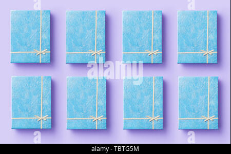 Multiple gift boxes over purple background, top view Stock Photo